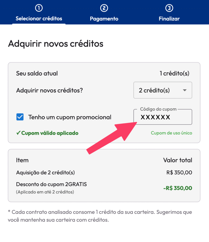 PASSO 3 - Inserir o cupom PASSO 3 - Inserir o cupom